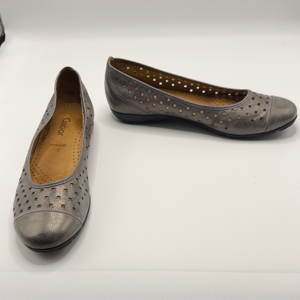 Gabor Gray Perforated Leather Ballet Flats